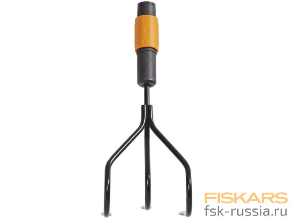 Насадка-пропалыватель Fiskars QuikFit™ + Насадка-культиватор Fiskars QuikFit™ + Насадка-грабли для сбора листвы Fiskars QuikFit™ + Черенок Fiskars QuikFit™ большой